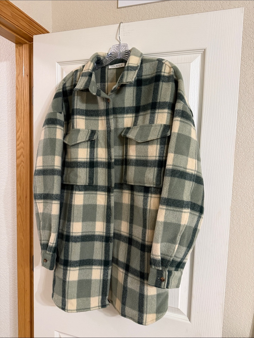 12th Tribe Green & Cream Plaid Shirt Jacket
